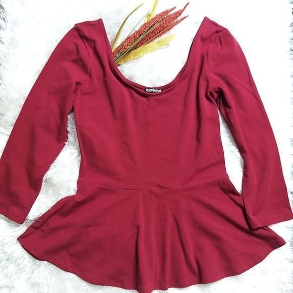 EXPRESS Maroon Flare Scoop Neck Blouse- S
